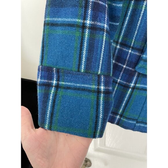 Old Navy Sz Small Bright Teal Blue Plaid Wool Pea Coat Women's Button Academia - Picture 2 of 7